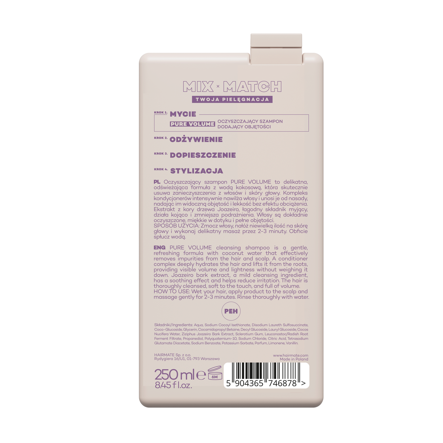 Pure volume shampoo, volumizing cleansing shampoo, 250 ml